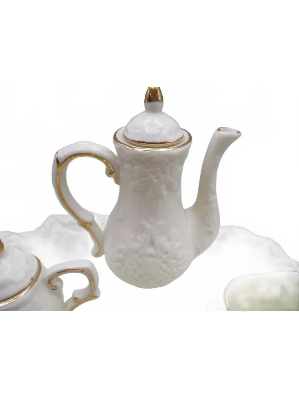 Vintage Formalities by Baum Brothers Miniature Porcelain Tea Set Ivory Gold 10pc
